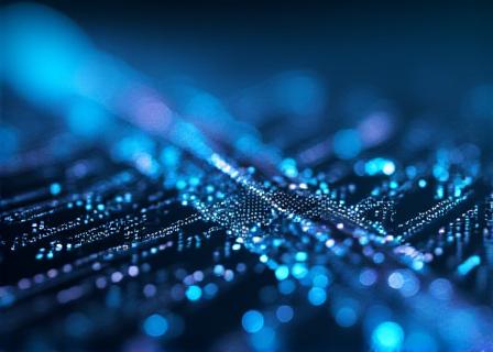 Abstract 3D visualization of data flow and algorithmic efficiency